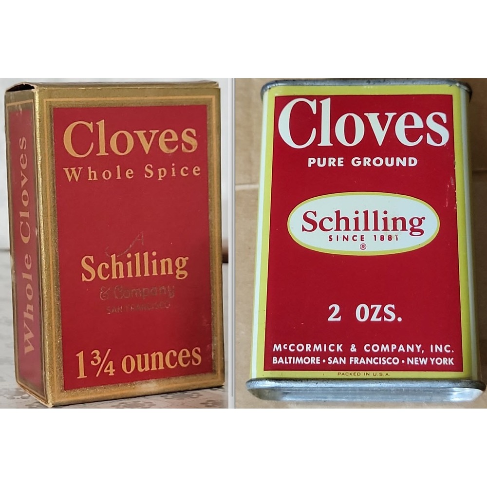 Schilling Ground & Whole Cloves Spice + Box McCormick Vintage Kitchen Decor